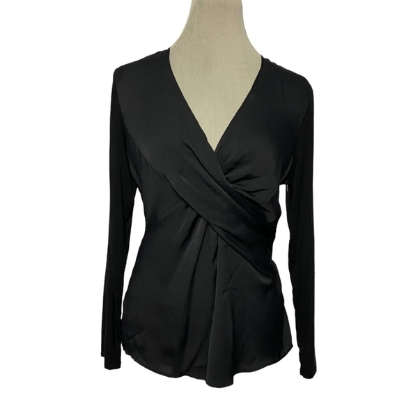 Etcetera Women’s Long Sleeve Twist Front V Neck Blouse Top Black Size Large - Picture 1 of 9